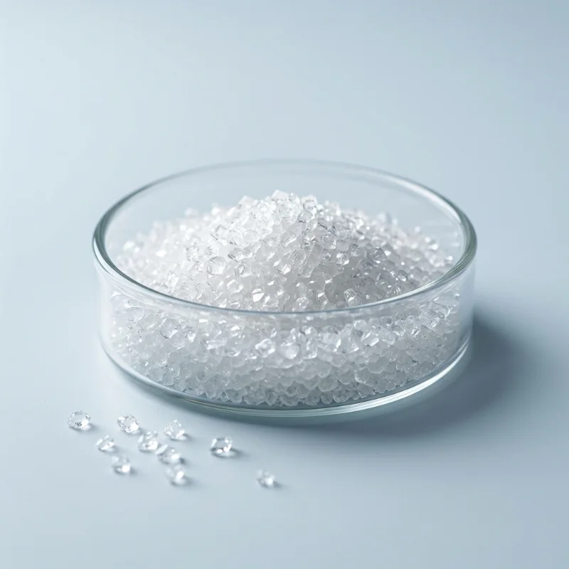 Clear citric acid crystals in a glass bowl