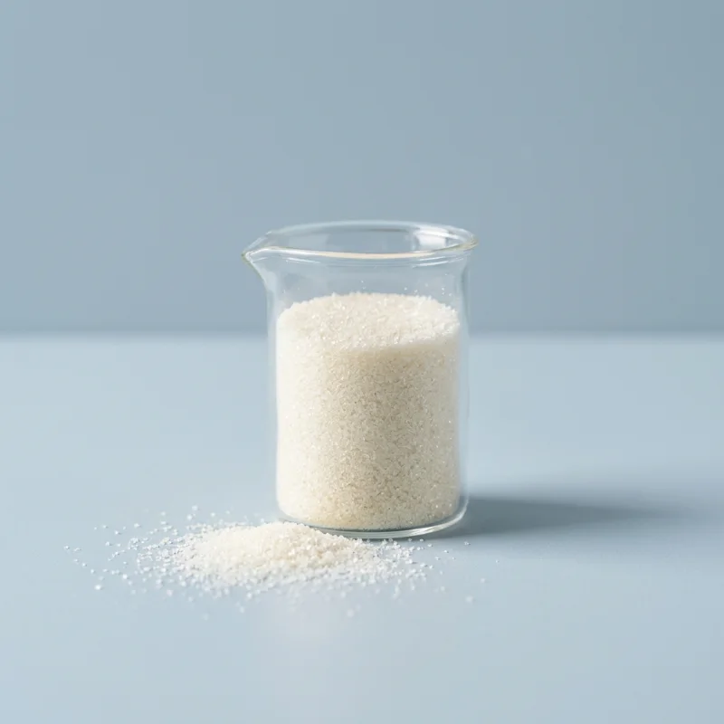 Pale cream vanillin powder in a glass beaker