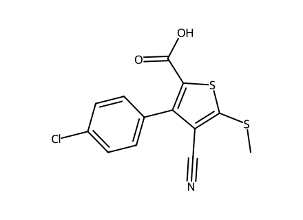 3-(4-Chlorophenyl)-4-cyano-5-(methylthio)thiophene-2-carboxylic acid molecular structure